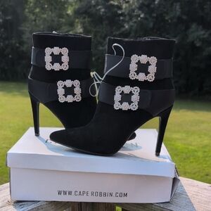 Cape Robbin Black Heeled Boots with Embellished Buckles